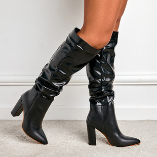 High-Heeled Boots for Women Cross-Border New Spot Wholesale Large Size Black Mesh Fashion Pointed Toe Foreign Trade Boots Long Boots for Women