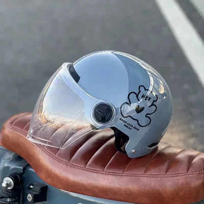 Motosiklet kaskı (dəbilqə) – helmet - brown-bear-gray-high-definition-transparent-long-lens-3c-certified-rainproof-one-size-fits-all-unisex-head-circumference-53-60cm