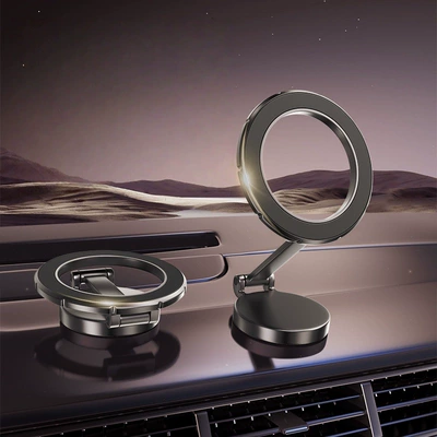 Car Mobile Phone Holder, Foldable Magnetic Mount for Car Dashboard, Dedicated for Navigation, Rotatable Universal Support Stand (Car phone holder) - gunmetal