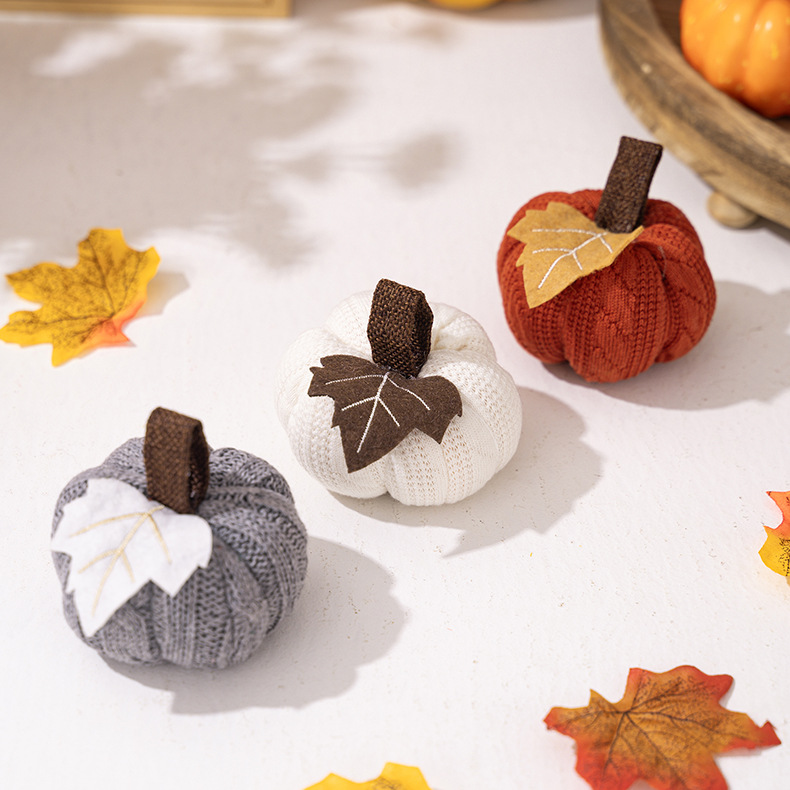 Neue Thanksgiving-Dekorationen, orangefarbener Kürbis-Anhänger, Strickkürbis für das Erntedankfest, Ornament-Arrangement_voghion.com
