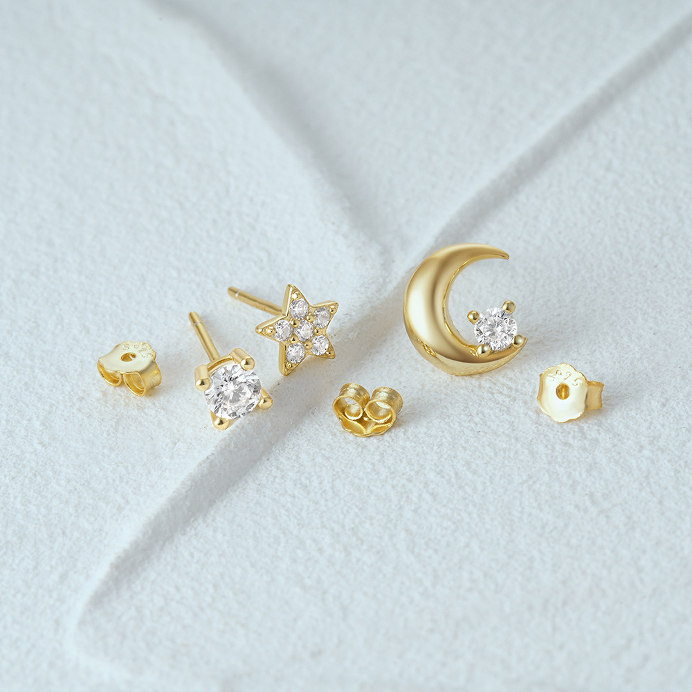 3g Weight Ear Studs Classification 1 Set Quantity Daily Occasion 925 Sterling Silver Material Star, Butterfly Pattern Women's Gender Plating Design Simple Style Style 1 Set 925 Sterling Silver Star Butterfly Ear Studs 92