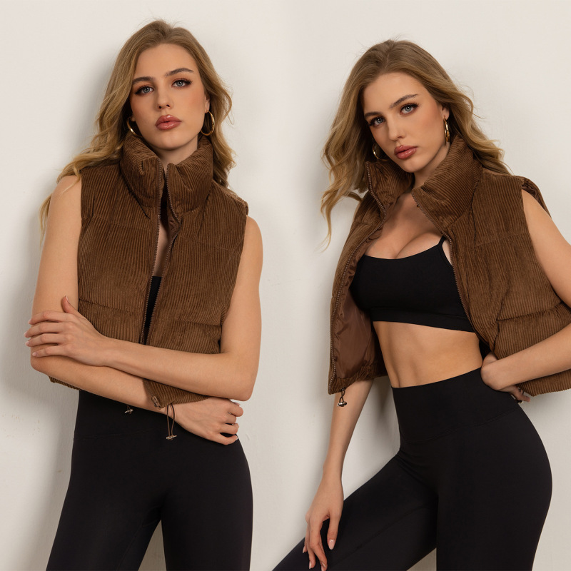 Aliexpress Corduroy Cotton Vest for Women 2026 Autumn New Style Stand Collar European and American Style Sleeveless Cotton Jacket Vest for Outerwear