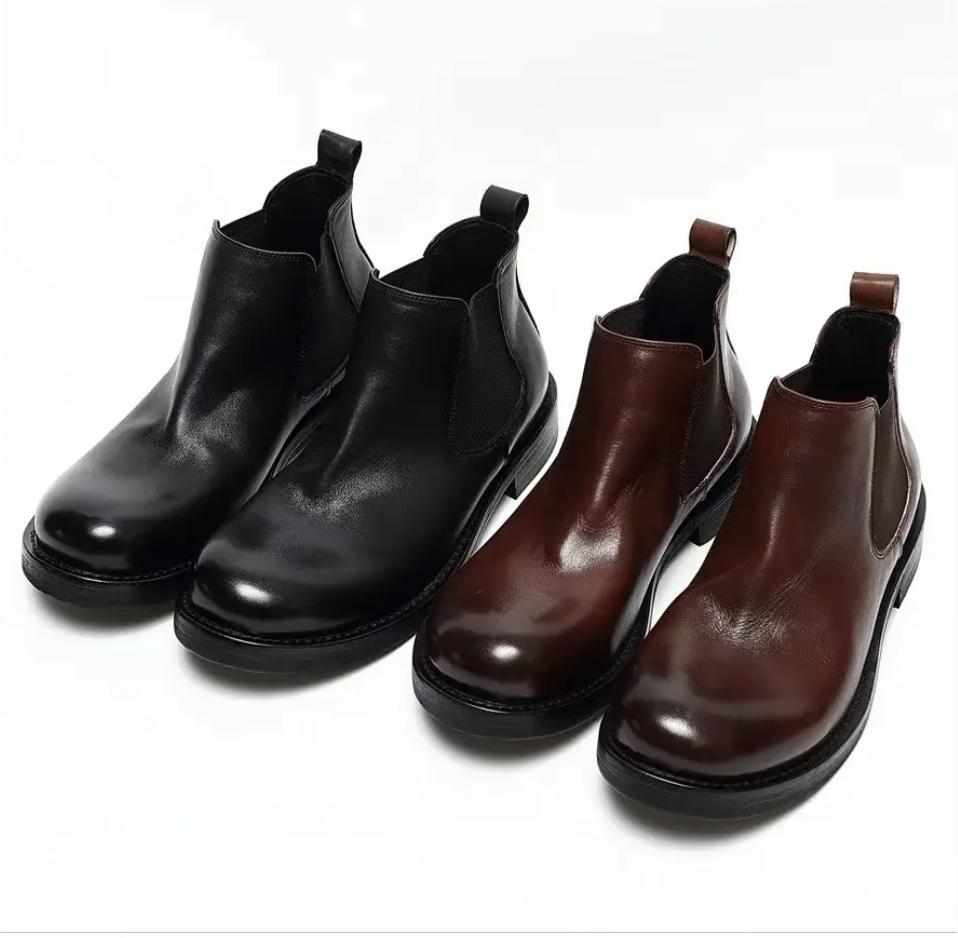 Stivali singoli da uomo in pelle nuovi autunnali e invernali, stivali corti, scarpe in pelle con testa grande, scarpe Derby_voghion.com