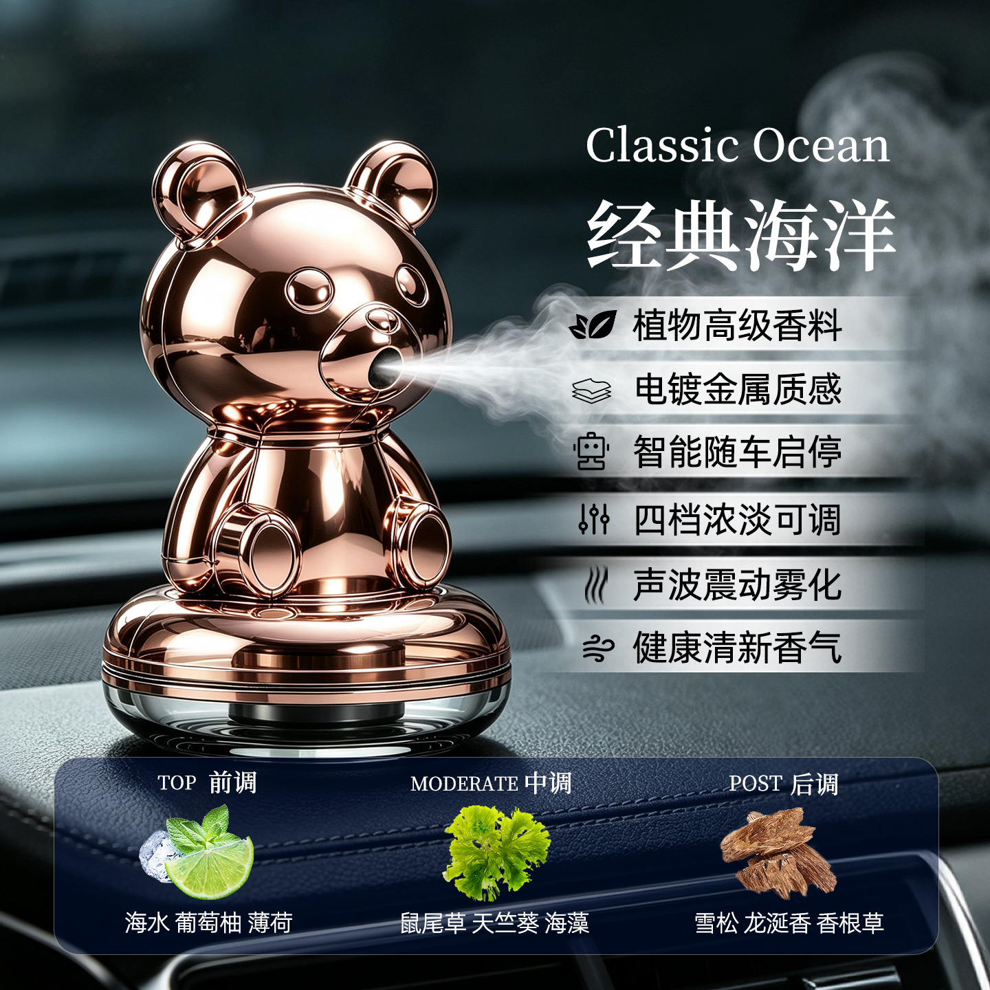 Robot difusor de aroma inteligente para automóvil, diseño creativo, ambientador con aire fresco
