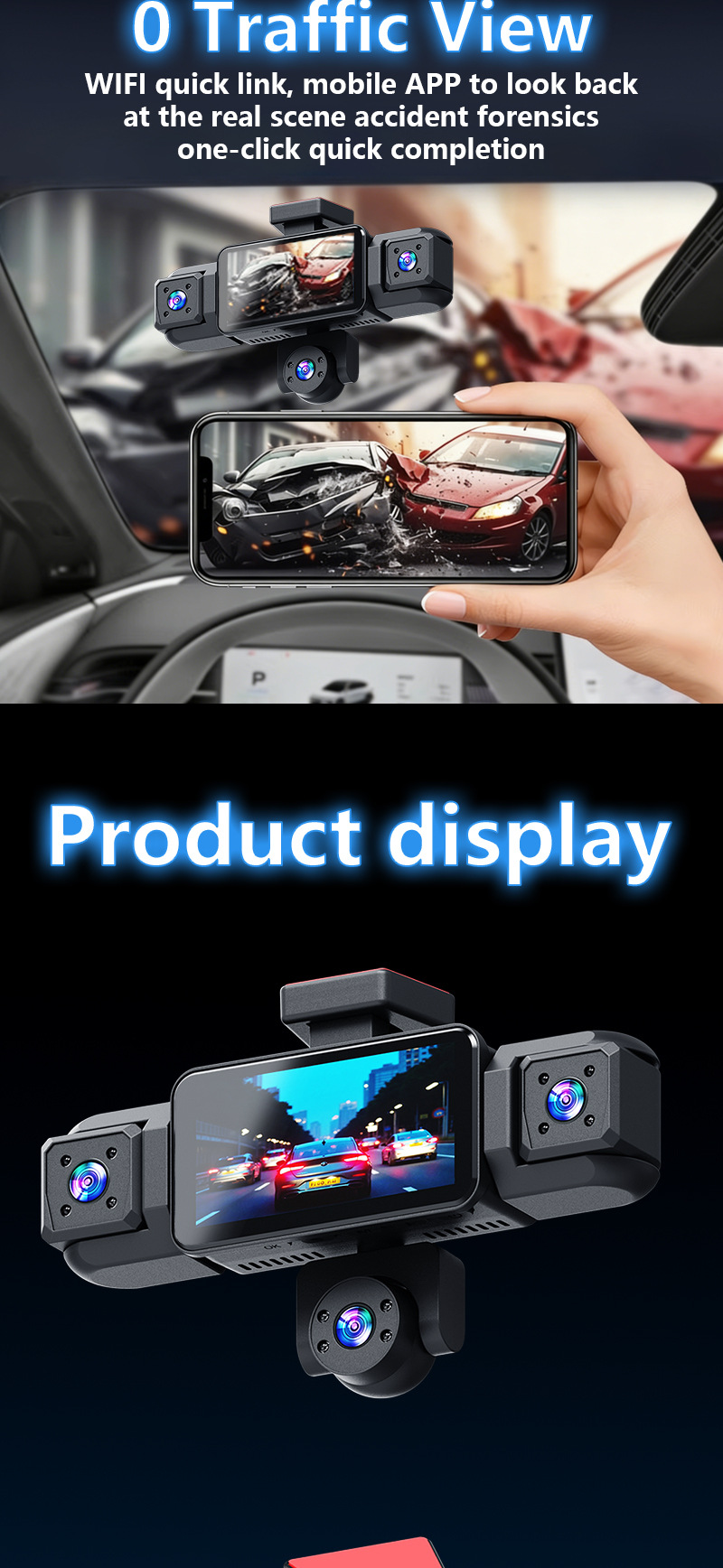 W19-5 lens dash cam, 3.16-inch 1080P HD night vision, five-channel recording, factory-installed camera, 360-degree panoramic view