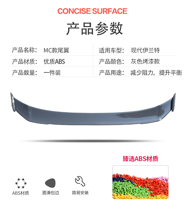 Suitable for 21-25 Seventh-Generation Elantra Tail Modification Mc Model, Special Appearance for Tail Spoiler Without Drilling