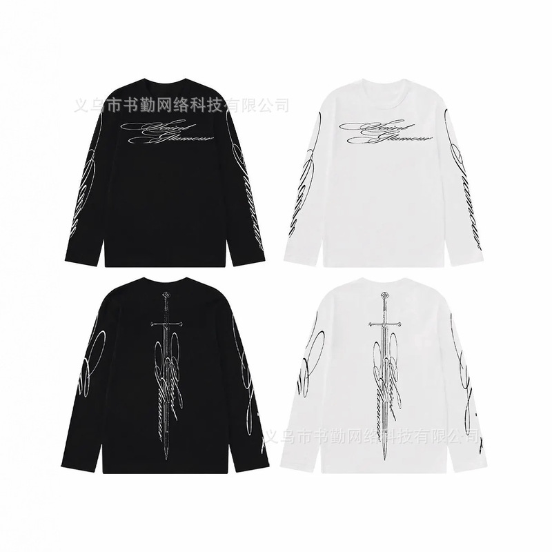 European and American Cross-Border Aliexpress Dark Punk Letter Cross Print Round Neck Pullover T-Shirt High Street Loose Top