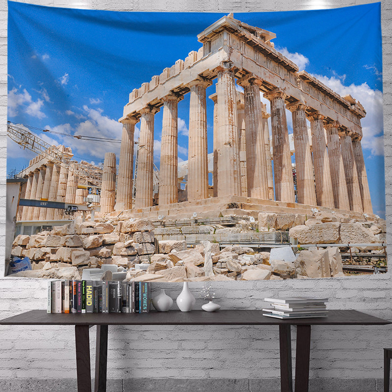 Transfronterizo griego fresco paisaje impresión decorativa de tela de renovación de la sala de tela de fondo vivo fábrica de tela al por mayor