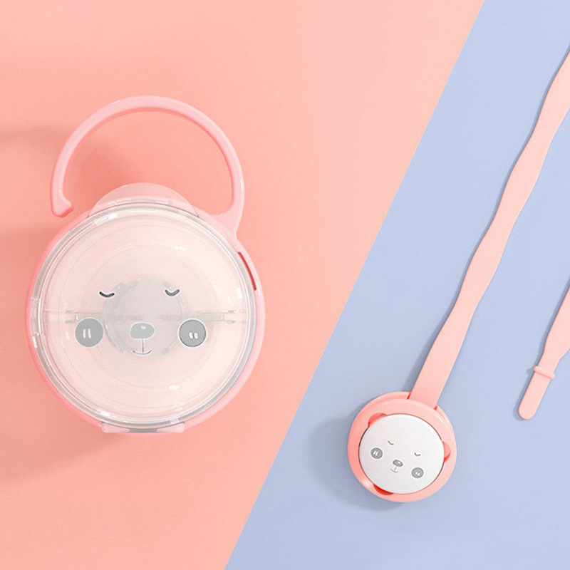 Nuevo patrón de panda transfronterizo de dibujos animados cadena de chupete caja de almacenamiento de chupete caja de polvo de PP transparente para bebé