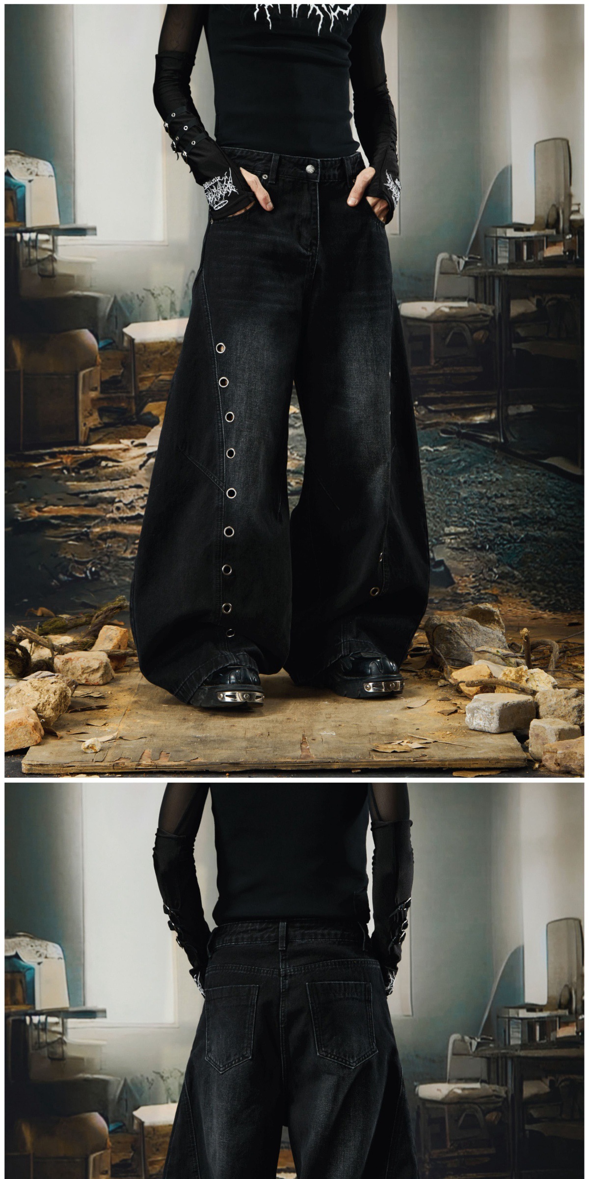 Herren Darkwear Jeans Mit Metallring Und Used Look Weit Geschnitten_voghion.com