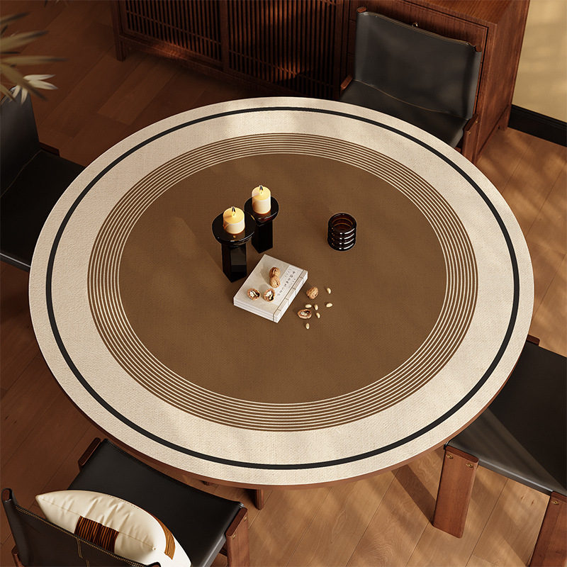 Maillard Style Round Table Mat Waterproof, Oil-Proof and Anti-Scalding Table Mat No-Wash Wipeable Leather Dining Table Anti-Slip Table Mat