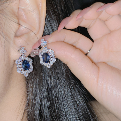 Versa jewelry fashion set gold-plated imitation tanzanite sapphire pendant 10*12 earrings live ring set of four