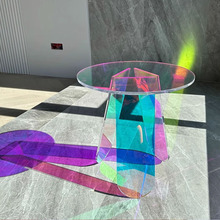 北欧炫彩茶几阳台小圆桌网红亚克力透明桌子圆形边角几阳台沙发桌