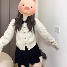 2025秋季新款小香风毛衣外套女斑点撞色短款针织开衫别致短上衣女