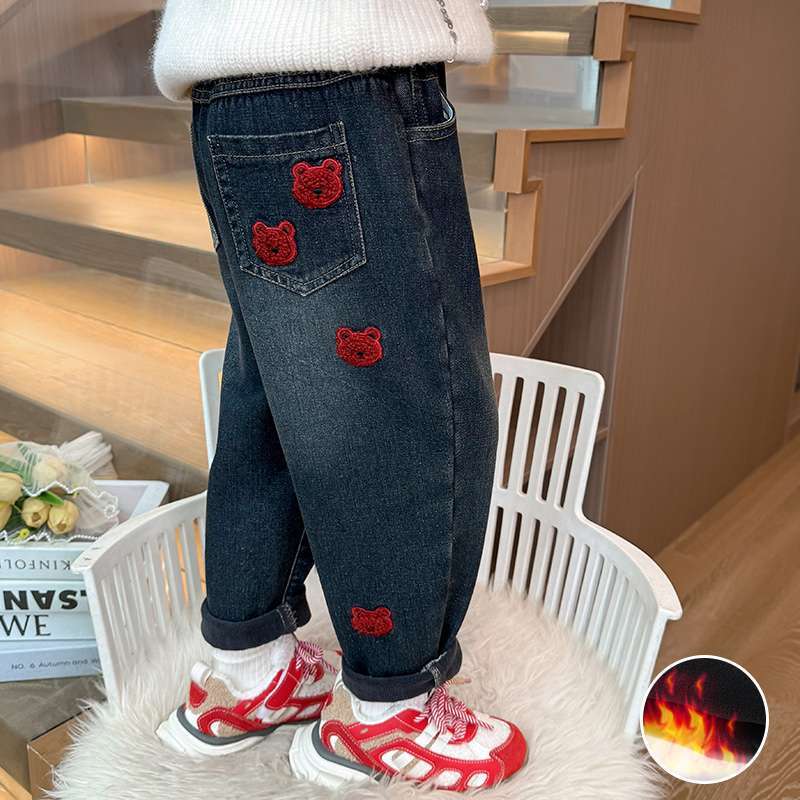 Nuevos jeans de invierno de niñas para niños en una sola pieza de pantalones de invierno para niños de estilo extranjero ropa de invierno casual más pantalones de pantalones