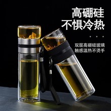 茶水分离玻璃杯便携泡茶杯双层中式大容量车载商务耐高温防漏水杯