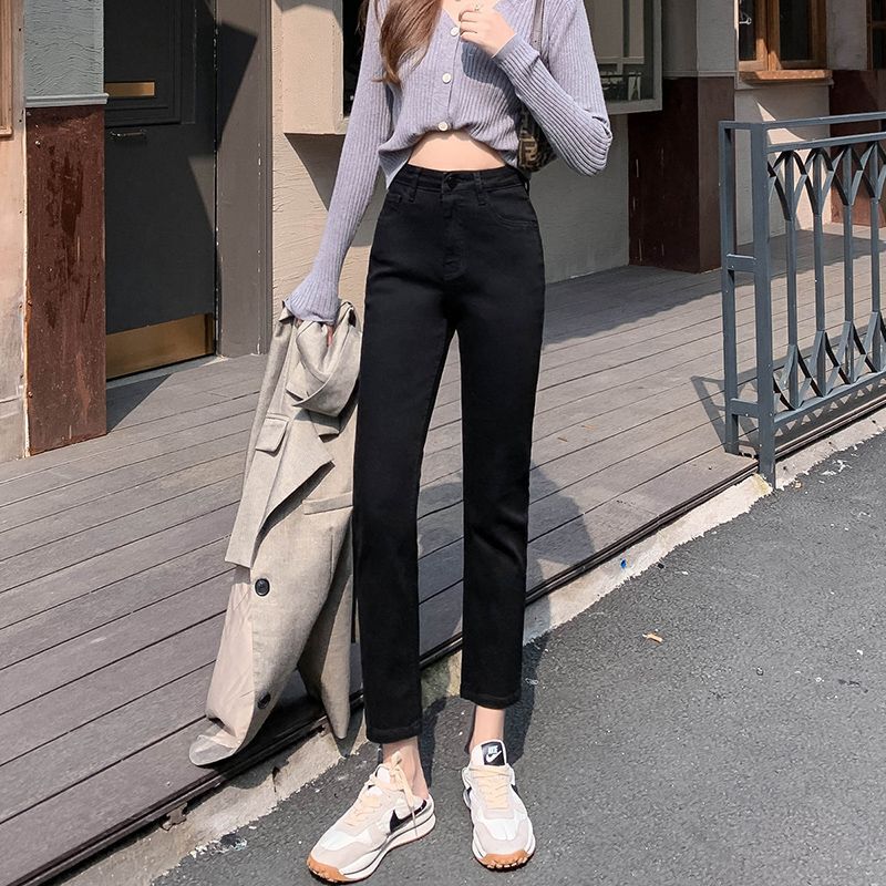 Black Straight-Leg Jeans for Women 2025 Spring and Summer New High-Waisted Slim Petite Winter Cigarette Pants