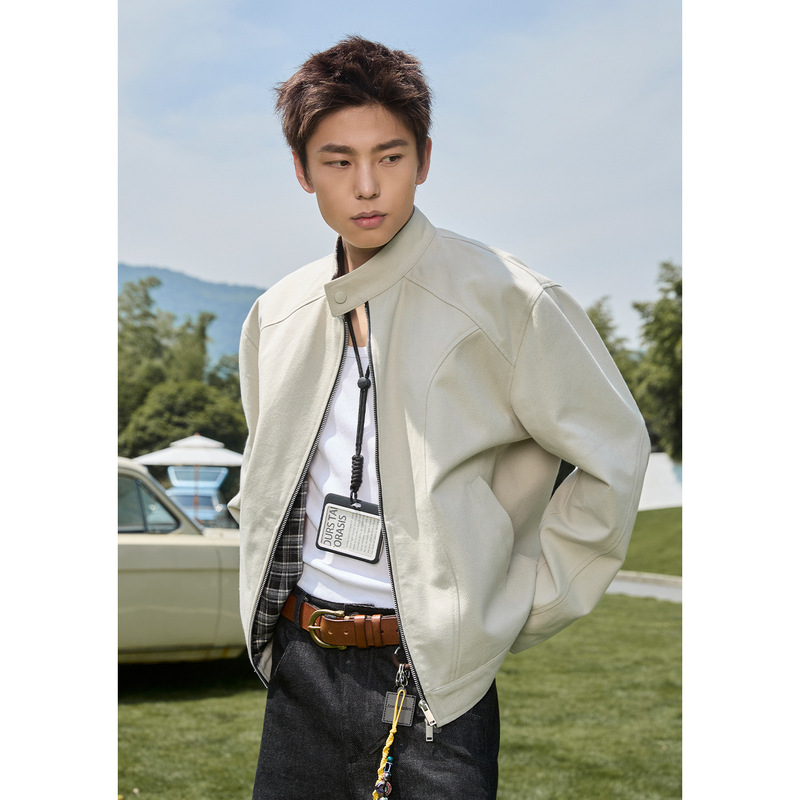 Plaid Patchwork Vintage Harrington Jacket, New Autumn Style, Stand Collar, Loose Short Wide Silhouette, Trendy Brand Casual Jacket Plaid Patchwork Vintage Harrington Jacket, New Autumn Style, Stand Collar, Loose Short Wide Silhouette, Trendy Brand Casual Jacket