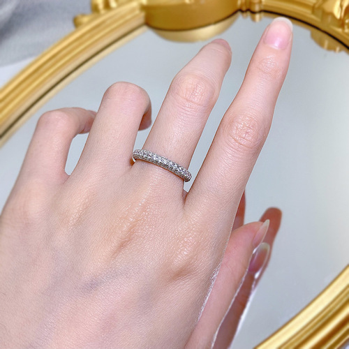 Mujing Jewelry S925 silver fashionable and simple silver zircon full diamond ring silver ring ring cross-border