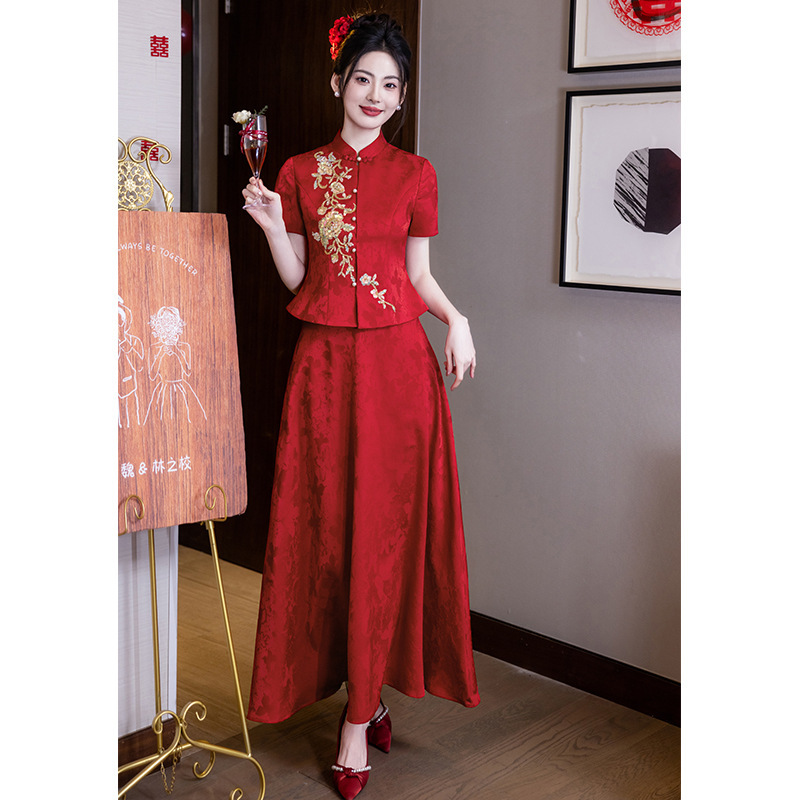 Summer Xiuhe Dress for Brides, Elegant New Style, New Chinese-Style Engagement Dress Set, High-End Embroidered Wedding Attire