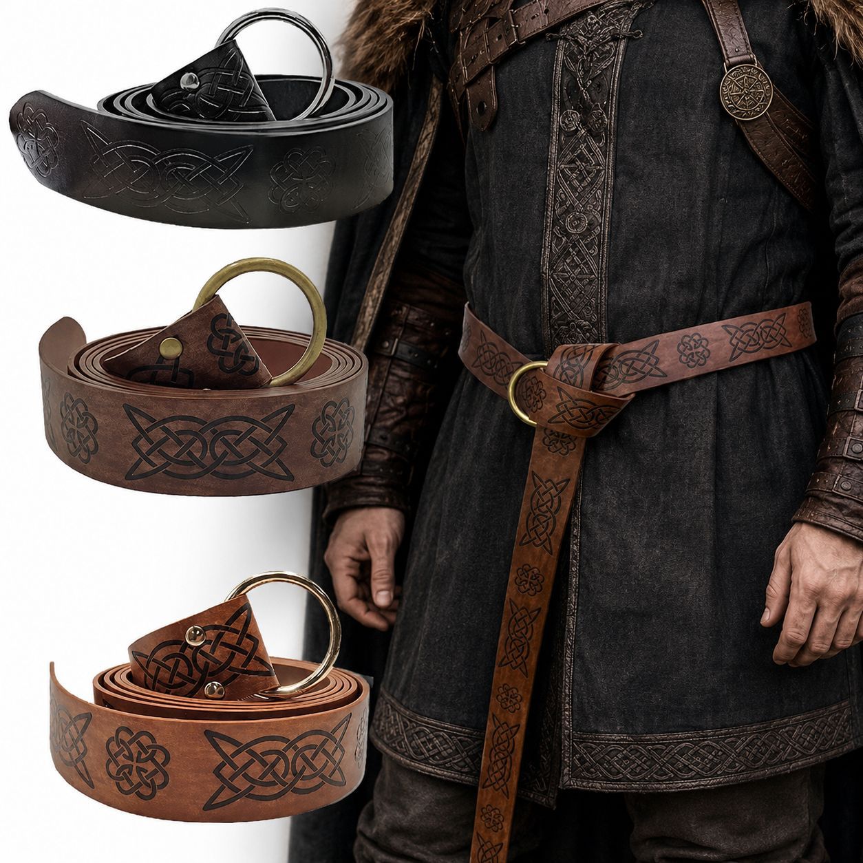 Viking üslubunda relyefli dəri kəmər, orta əsr cəngavər dizaynı
