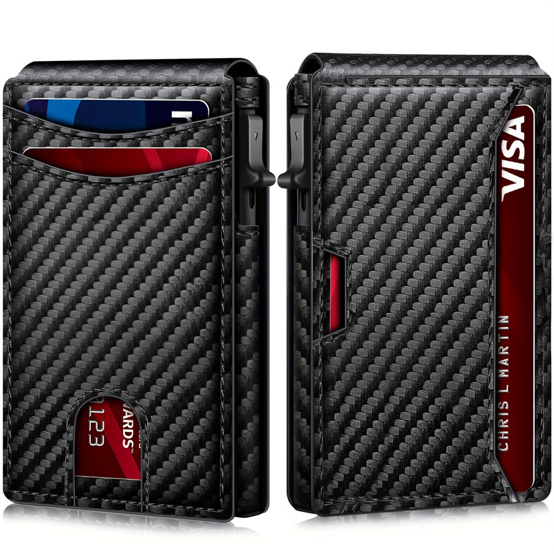 Carbon Fiber Pattern Men's Wallet Wallet Two-fold Flip Card Box Anti-theft Brush Cross-border Wallet Magnetic Side Push Card Holder