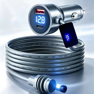Cross-border bestseller: The fourth-generation 30V digital display boost car charger with waterproof power cable, multifunctional 3-in-1 car charger