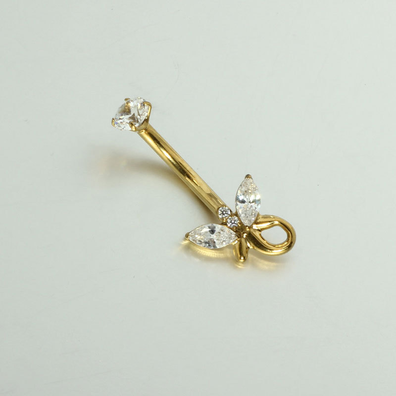 Phoenix Tail Butterfly CZ Marquise Navel Ring - 14G Inner Thread Titanium Belly Button Jewelry detail image 7