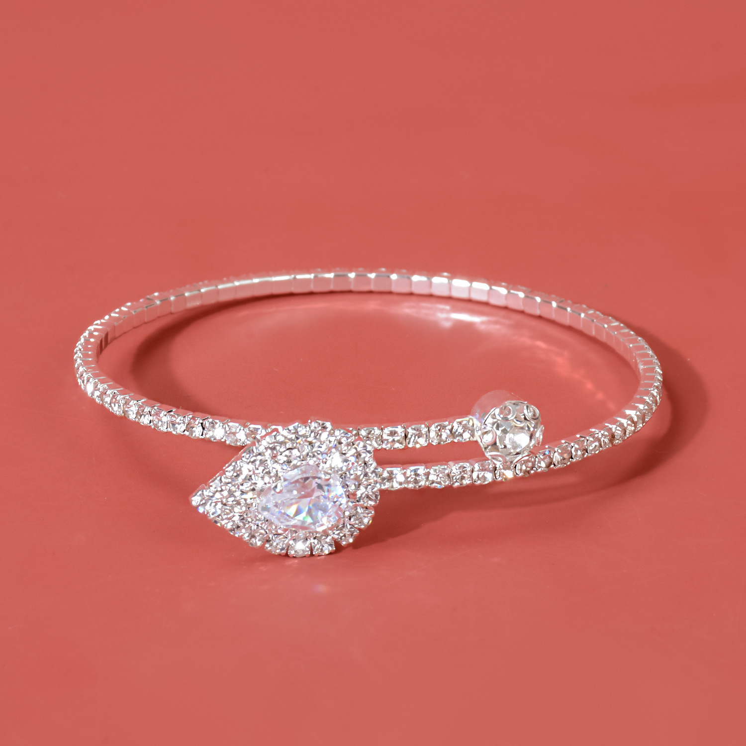 European and American Cross-Border Hot-Selling Light Luxury Shiny White Stone Water Drop Bracelet Fashionable Personalized Open Adjustable Bracelet Women's Jewelry