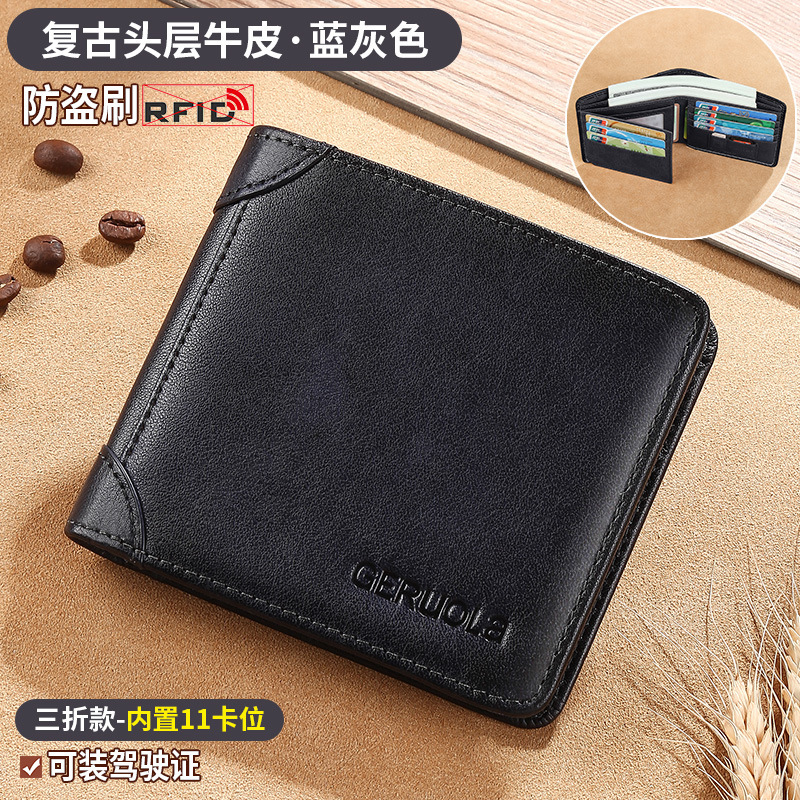 2025 nueva cartera de cuero auténtica para hombres cartera de gran capacidad corta horizontal cartera retro para hombres
