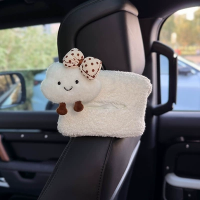 2025 Car Tissue Box Car Seat Rear Tissue Bag Strap Car Hanging Tissue Bag Cloud Cute Girl (Car tissue box/set) - cloud-bow-chair-back-tissue-bag