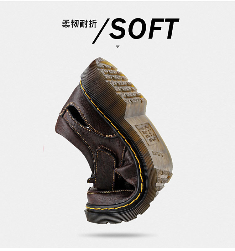 Dép sandal nam da thật bít mũi đế dày dán Velcro cỡ lớn — 202122 màu đen, 202122 đỏ nâu, Màu xám 202122 chi tiết 11