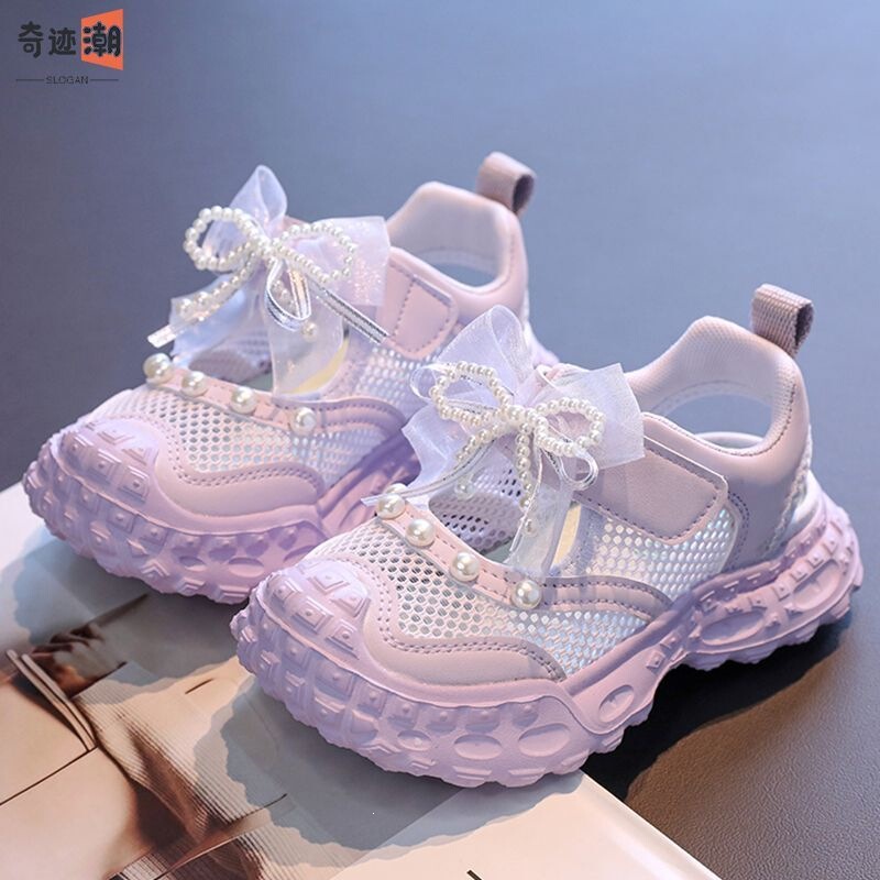 Girls' Sandals with Pearl Bow, Princess Shoes, 2026 Summer New Style, Children's Sports Dad Shoes, Hollow Single Mesh Shoes Girls' Sandals with Pearl Bow, Princess Shoes, 2026 Summer New Style, Children's Sports Dad Shoes, Hollow Single Mesh Shoes