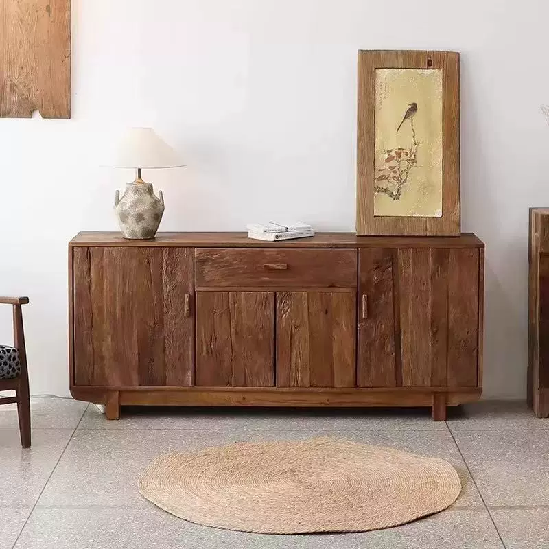 侘寂风老榆木餐边柜民宿酒店储物柜餐边柜实木风化置物边柜玄关柜