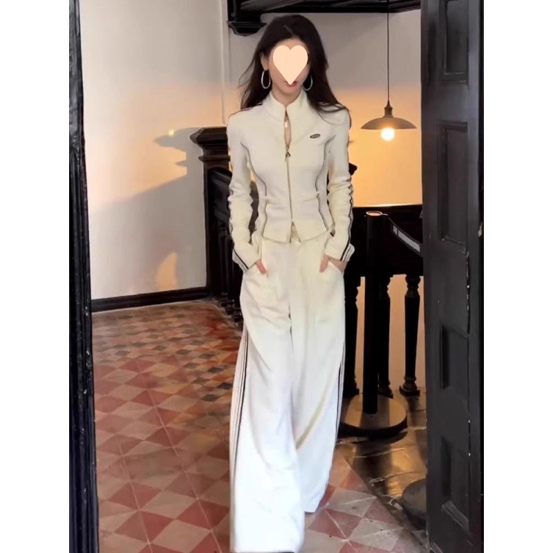休闲运动服套装女高级感拼接立领长袖裤子显瘦气质两件套|undefined