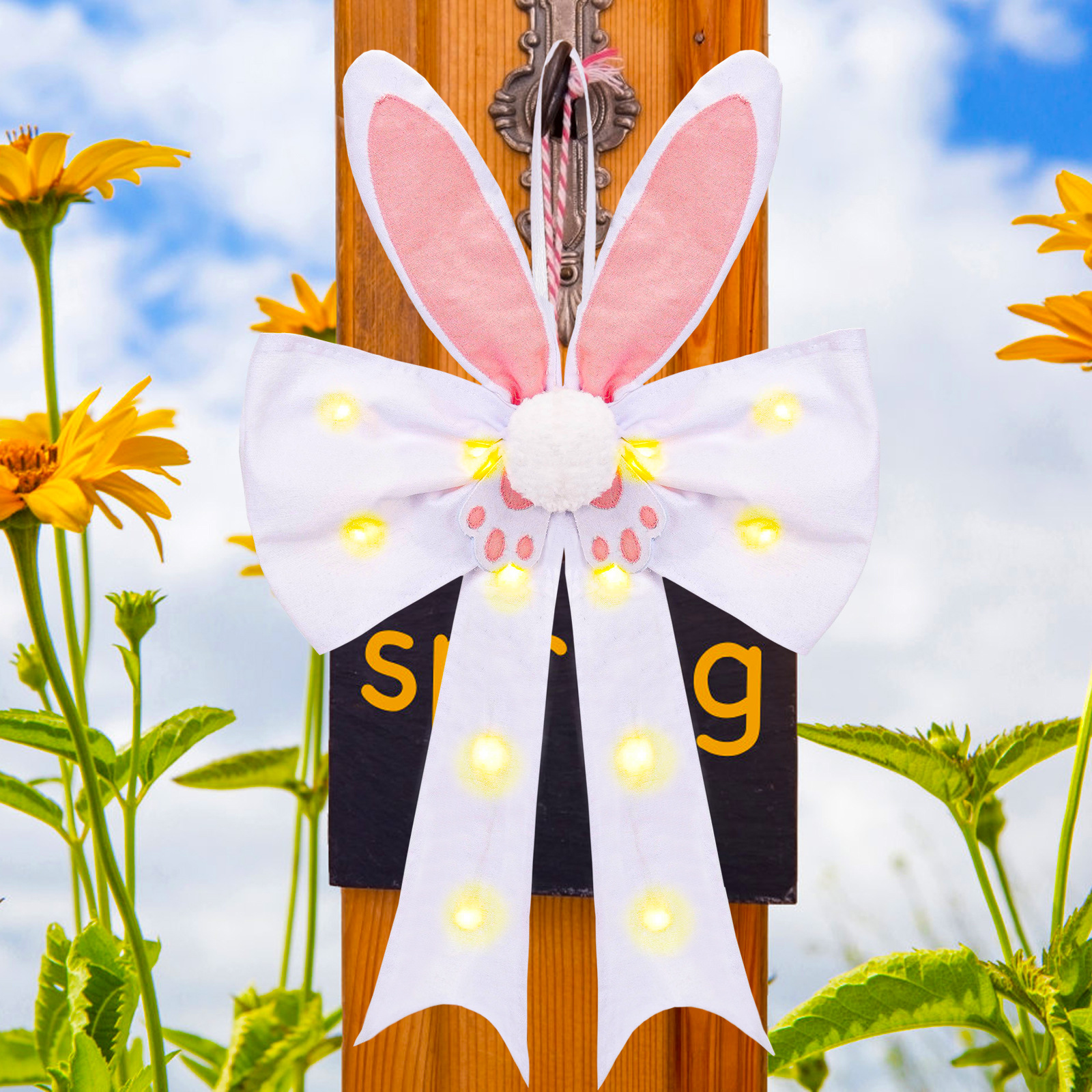 Transfronterizo nuevos adornos de Pascua con luz luminosa Orejas de conejo colgante puerta ventana decoraciones pequeño regalo