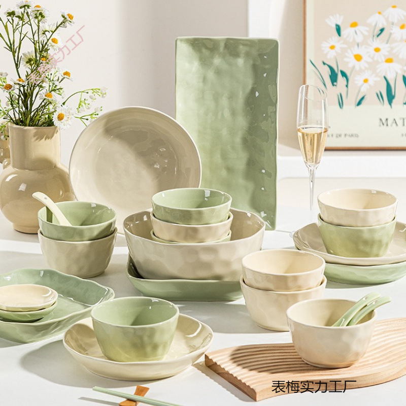 Underglaze Color French Cream Style Ceramic Bowl Dishes for suit Eating High Beauty Value Simple Soup Bowl Home New Style