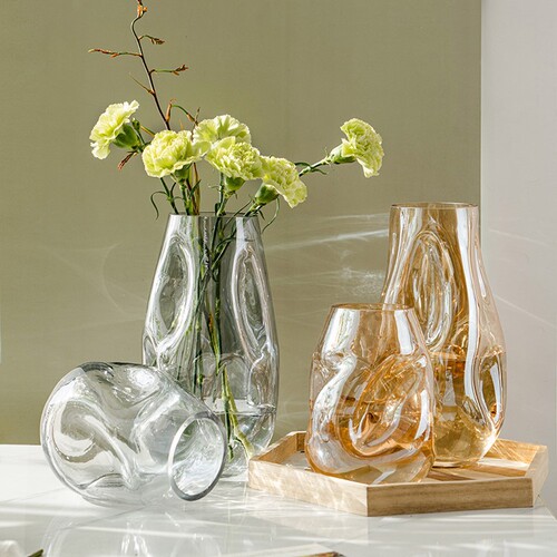 Internet celebrity irregular shaped colored glass vase Nordic ins style flower arrangement vase model room home decoration