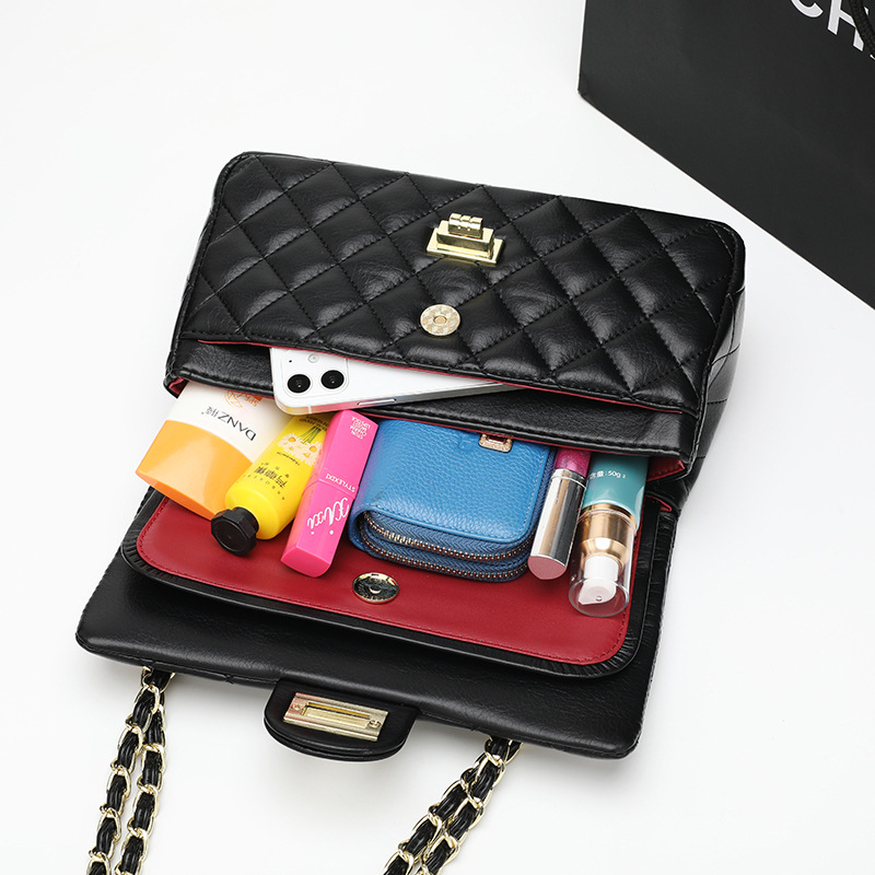 有名なブランドのレディースバッグ 2024 新しいファッションレトロハイエンド菱形チェーンバッグ本革ショルダークロスボディバッグトレンディなを購入する