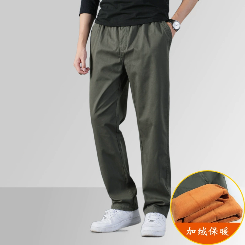 Комбинезоны среднего и пожилого возраста на флисовой подкладке мужские трансграничные толстые брюки больших размеров, зимние утолщенные мужские хлопковые брюки среднего возраста на флисовой подкладке