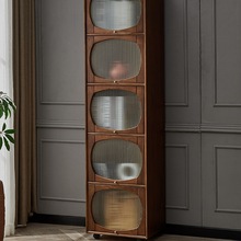 实木书柜儿童家用客厅斗柜储物窄立柜玻璃门置物杂志柜展示柜书L&