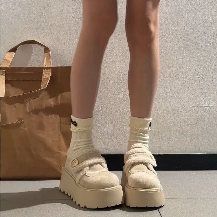 Fleece keep warm winter high shoes with velcro platform