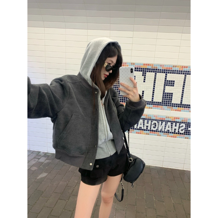 复古风短款夹克外套女大码胖mm春秋感百搭休闲棒球服ins上衣|undefined