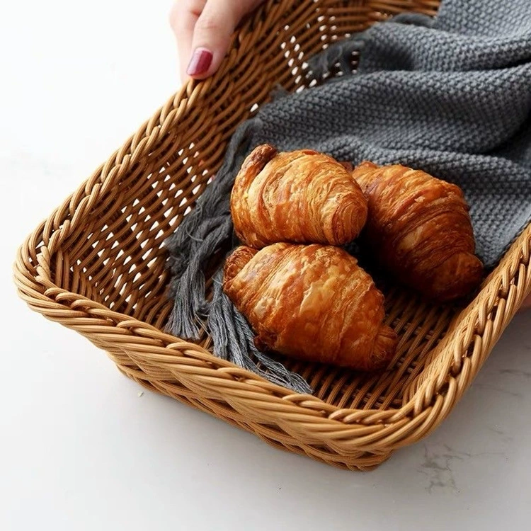 Imitation Rattan Rectangular Storage Basket, Multi-Size 30×20–60×40 cm, Cake & Fruit Tray