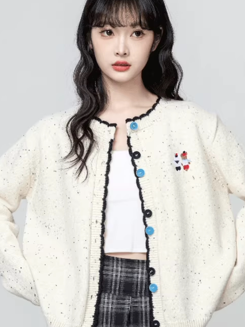 杏色圆领长袖针织开衫女2025春秋新款小个子薄款毛衣外套短款上衣|undefined