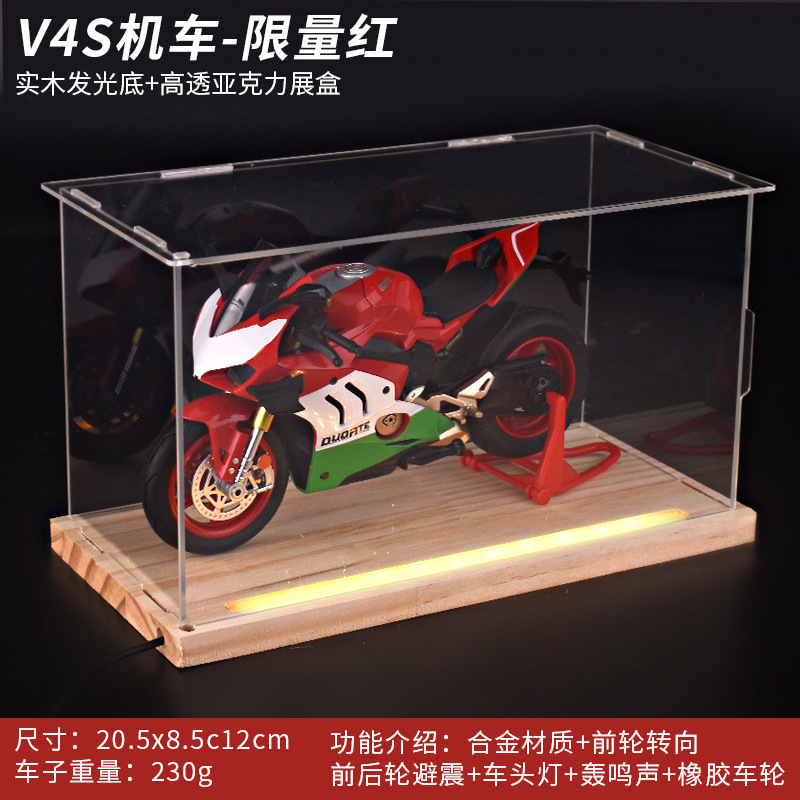 Motocicleta Ducati Verde + Caja de Luz con Base de Madera