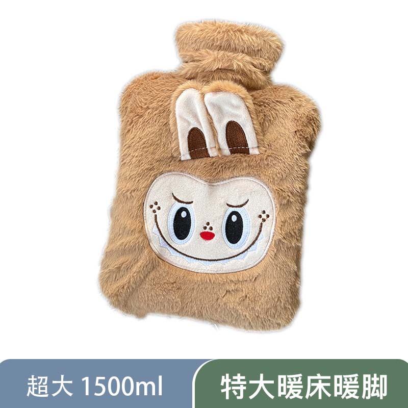 [1500ML 카키丨플러시 자수] 라부부 사각 뜨거운 물병