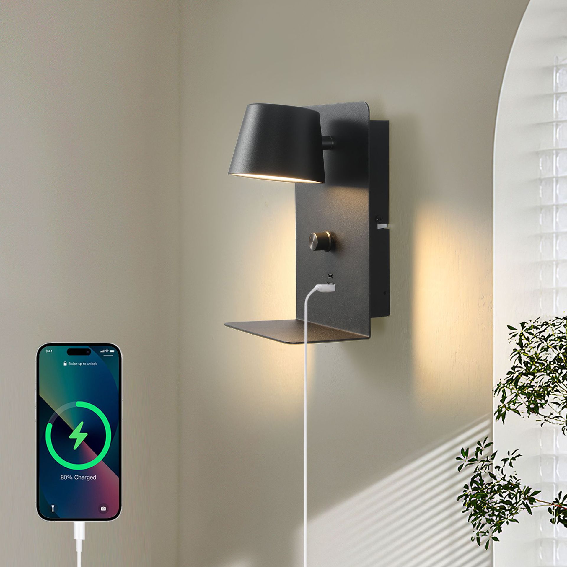 Cross-Border Led Wall Lamp Bedroom Bedside Lamp with Knob Switch Dimming with Shelf Simple Background Wall Decorative Lamp