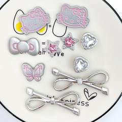 メタリックシルバーアクセサリーベアラブリボン樹脂アクセサリー diy 下駄ヘアアクセサリー y2k アクセサリー