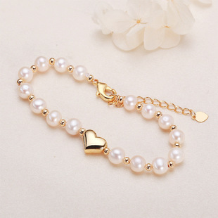 Factory Direct Supply Zhuji 6mm Near Round Pearl Love Jewelry Temperament Simple Bracelet Freshwater Pearl Bracelet for Women